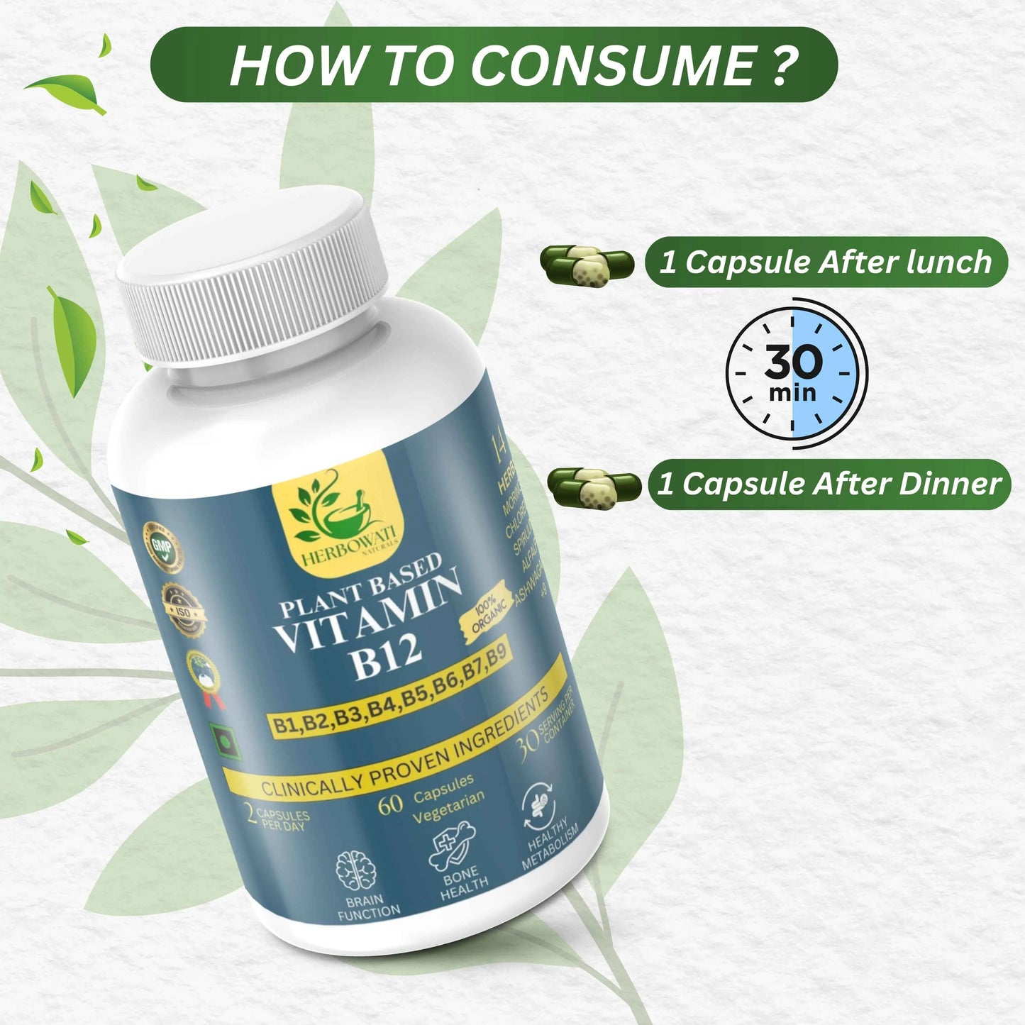 Plant-Based Vitamin B12 Supplement β Complete B-Complex (60 Vegetarian Capsules)