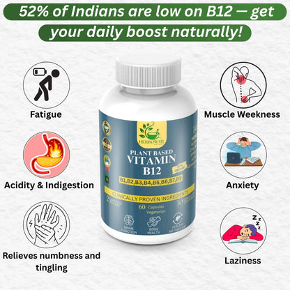 Plant-Based Vitamin B12 Supplement – Complete B-Complex (60 Vegetarian Capsules)