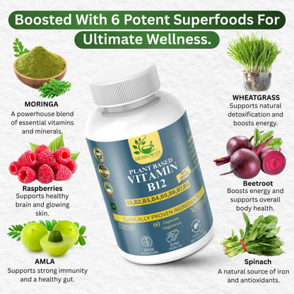 Plant-Based Vitamin B12 Supplement – Complete B-Complex (60 Vegetarian Capsules)