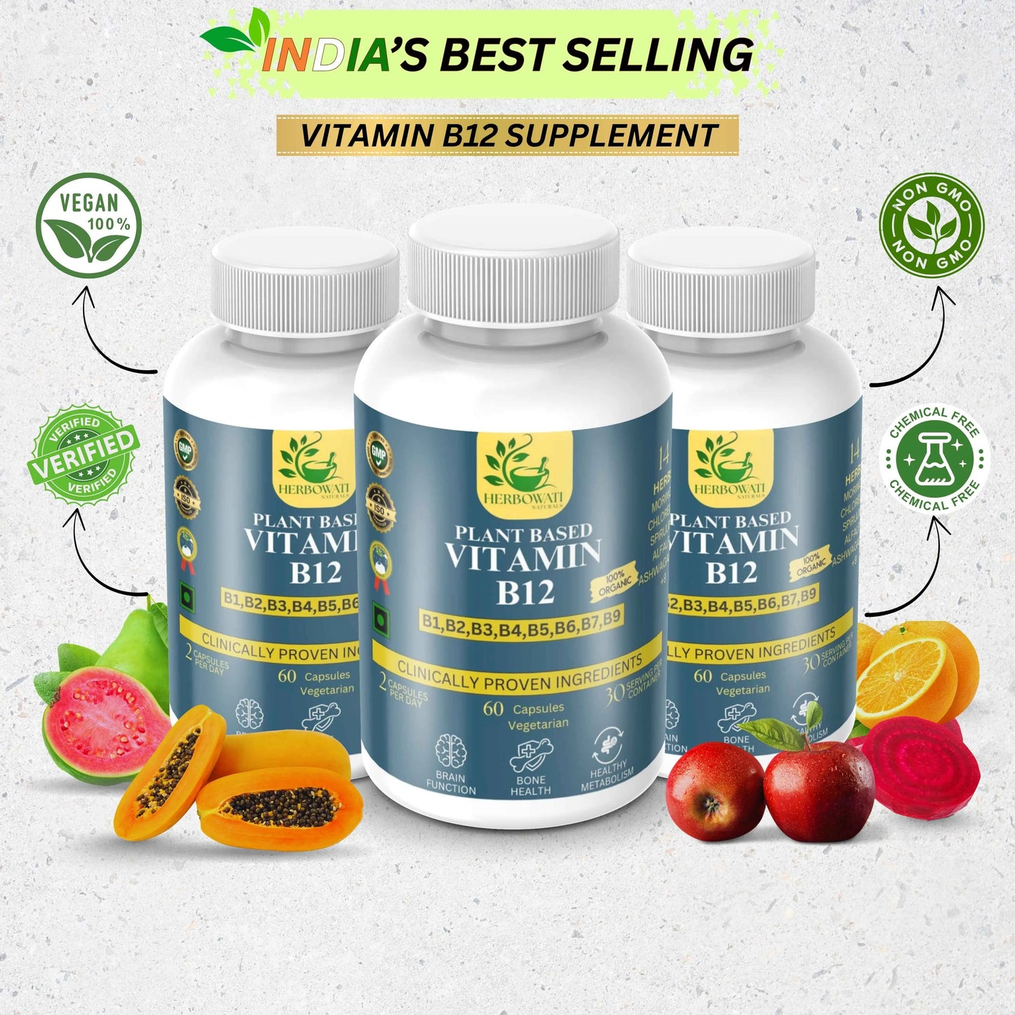 Plant-Based Vitamin B12 Supplement – Complete B-Complex (60 Vegetarian Capsules)